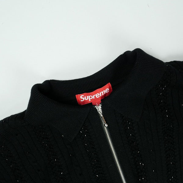 SUPREME シュプリーム 26SS Beaded Zip S/S Polo Sweater Black