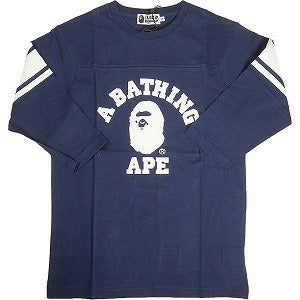 A BATHING APE ア ベイシング エイプ COLLEGE 3/4 SLEEVE FOOTBALL 7分丈ロンT 紺 Size 【M】 【新古品・未使用品】 20800695