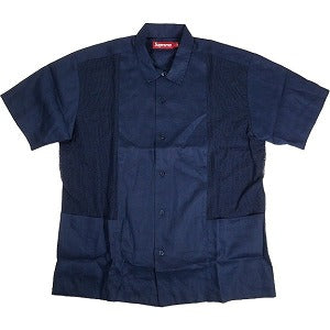 SUPREME シュプリーム 24SS Mesh Panel Linen S/S Shirts Navy 半袖シャツ 紺 Size 【L】 【中古品-非常に良い】 20802189