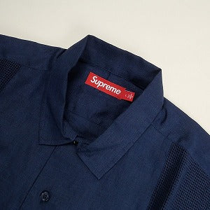 SUPREME シュプリーム 24SS Mesh Panel Linen S/S Shirts Navy 半袖シャツ 紺 Size 【L】 【中古品-非常に良い】 20802189