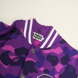 A BATHING APE ア ベイシング エイプ サル迷彩柄サル顔ワッペン付きスウェットスタジャン 紫 Size 【M】 【新古品・未使用品】 20809626