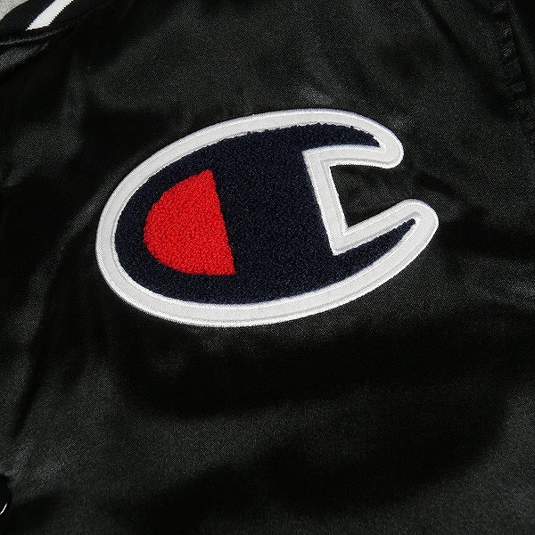 SUPREME シュプリーム ×Champion 18AW Hooded Satin Varsity Jacket Black サテンジャケット 黒 Size 【M】 【中古品-非常に良い】 20812367