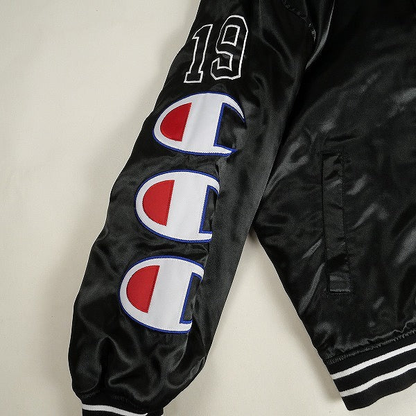 SUPREME シュプリーム ×Champion 18AW Hooded Satin Varsity Jacket Black サテンジャケット 黒 Size 【M】 【中古品-非常に良い】 20812367