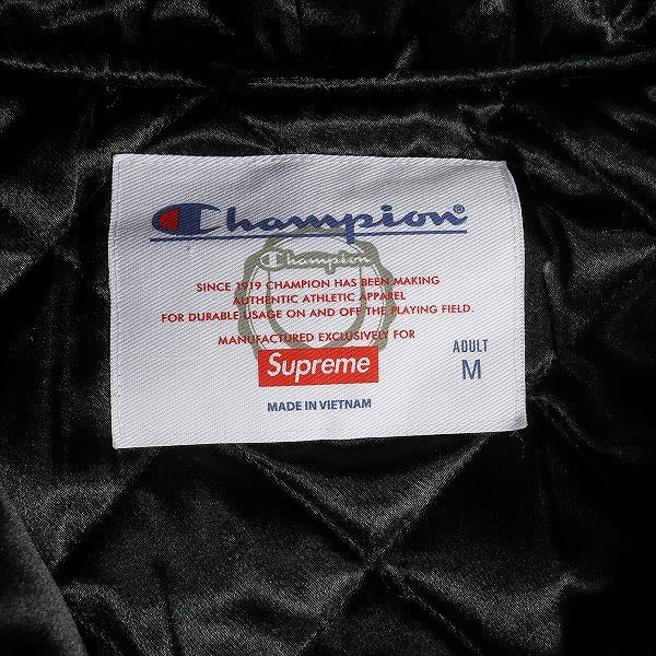 SUPREME シュプリーム ×Champion 18AW Hooded Satin Varsity Jacket Black サテンジャケット 黒 Size 【M】 【中古品-非常に良い】 20812367