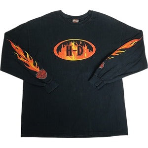 VINTAGE ヴィンテージ Harley Davidson H-D Logo Flame LS Tee ロンT 黒 Size 【XL】 【中古品-良い】 20818592