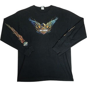 VINTAGE ヴィンテージ Harley Davidson Eagle Flames LS Tee ロンT 黒 Size 【XL】 【中古品-良い】 20818596