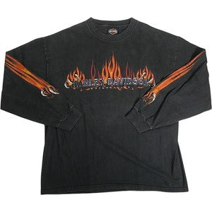 VINTAGE ヴィンテージ Harley Davidson Orange Flame LS Tee ロンT 黒 Size 【L】 【中古品-良い】 20818603