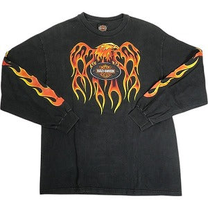 VINTAGE ヴィンテージ Harley Davidson Eagle Orange Flame LS Tee ロンT 黒 Size 【L】 【中古品-良い】 20818604