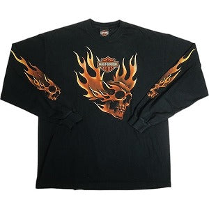 VINTAGE ヴィンテージ Harley Davidson Flaming Skull LS Tee ロンT 黒 Size 【XL】 【中古品-良い】 20818613