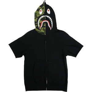A BATHING APE ア ベイシング エイプ 1st Camo Shark Full Zip SS Hoodie 半袖ジップパーカー 黒 Size 【L】 【中古品-良い】 20822134