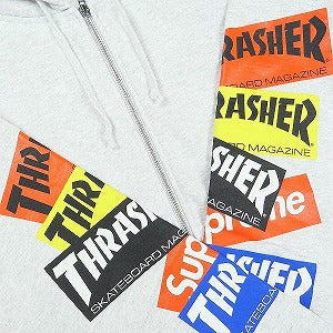 SUPREME シュプリーム ×Thrasher スラッシャー 21AW Multi Logo Zip Up Hooded Sweatshirt Ash Grey ジップパーカー 灰 Size 【L】 【中古品-ほぼ新品】 20826573