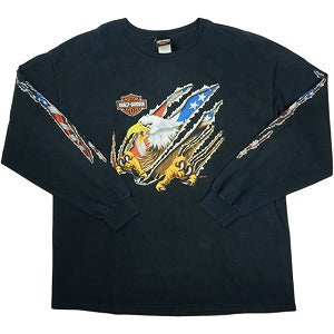 VINTAGE ヴィンテージ Harley-Davidson ハーレーダビッドソン Eagle American Flag LS Tee ロンT 黒 Size 【XL相当】 【中古品-良い】 20827803