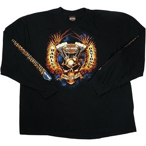 VINTAGE ヴィンテージ Harley-Davidson ハーレーダビッドソン Skull Wing Flame LS Tee ロンT 黒 Size 【XL相当】 【中古品-良い】 20827820