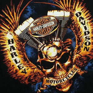 VINTAGE ヴィンテージ Harley-Davidson ハーレーダビッドソン Skull Wing Flame LS Tee ロンT 黒 Size 【XL相当】 【中古品-良い】 20827820