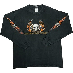 VINTAGE ヴィンテージ Harley-Davidson ハーレーダビッドソン Skull Orange Flame Logo LS Tee ロンT 黒 Size 【L】 【中古品-良い】 20827827