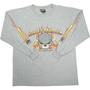 VINTAGE ヴィンテージ Harley-Davidson ハーレーダビッドソン Skull Orange Flame Logo LS Tee ロンT 灰 Size 【L】 【中古品-良い】 20827833