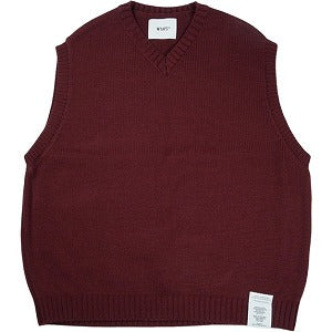 WTAPS ダブルタップス 23AW DITCH VEST ACRYLIC SIGN BURGUNDY 232MADT-KNM01 ニットベスト バーガンディー Size 【L】 【新古品・未使用品】 20829905