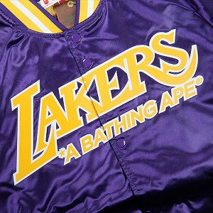 A BATHING APE ア ベイシング エイプ ×MITCHELL & NESS NBA 25AW LOS ANGELES LAKERS SATIN JACKET PURPLE ジャケット 紫 Size 【L】 【新古品・未使用品】 20830214